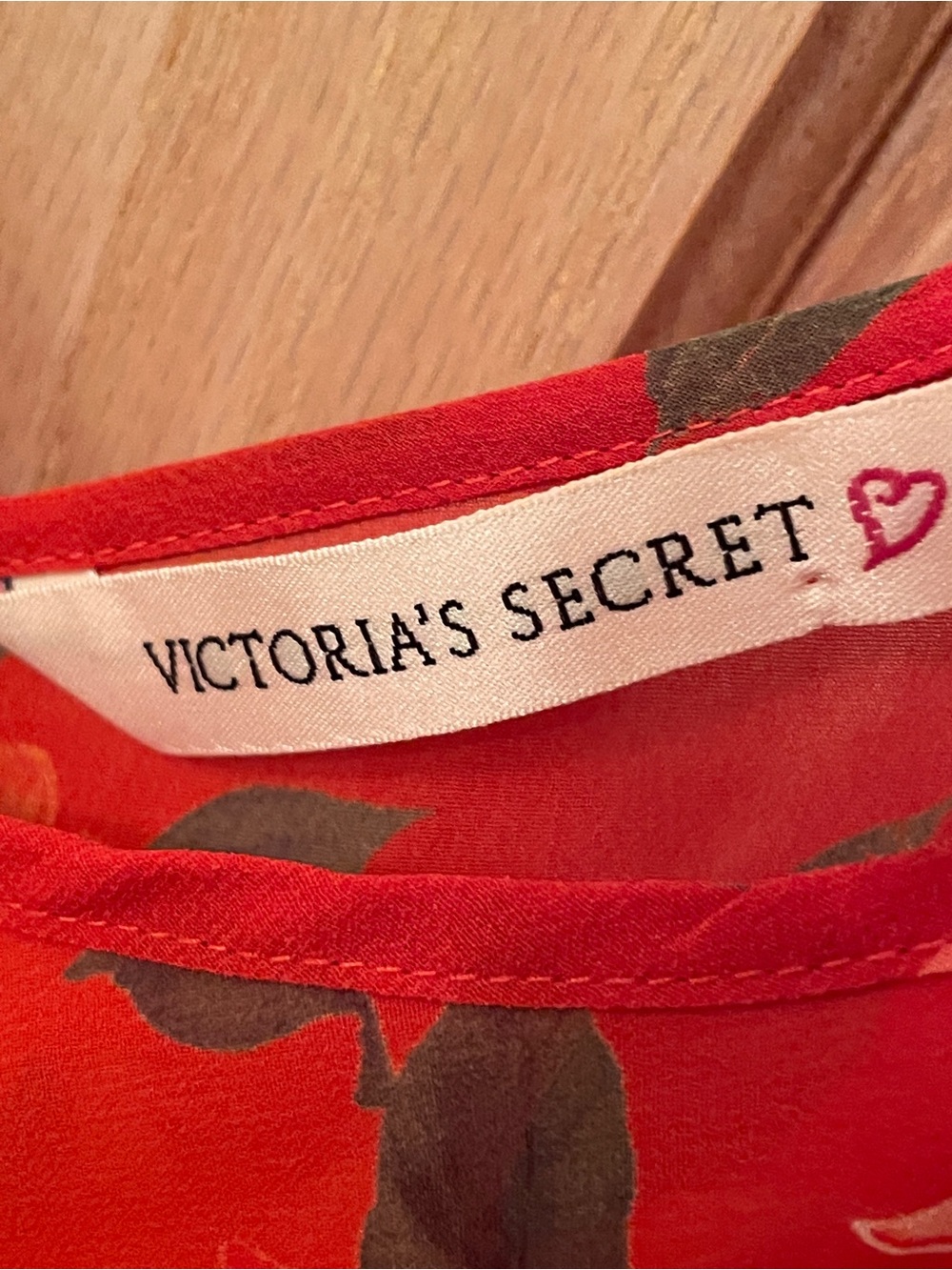 Victoria's Secret Sheer Red Floral Slip Dress with Green Leaf Accents - Picture 9 of 11